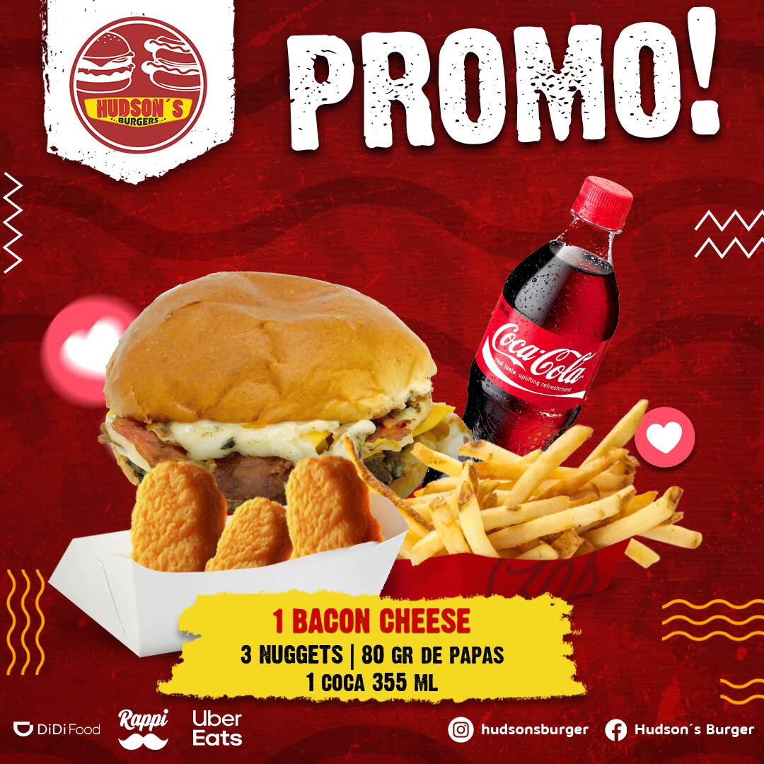 Bacon Cheese+3nuggets+80g de Papas Fritas+coca355m