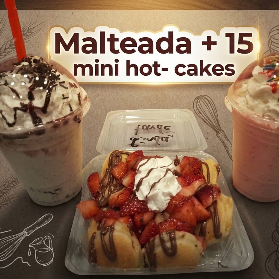 15 Mini Hot-Cakes + Malteada