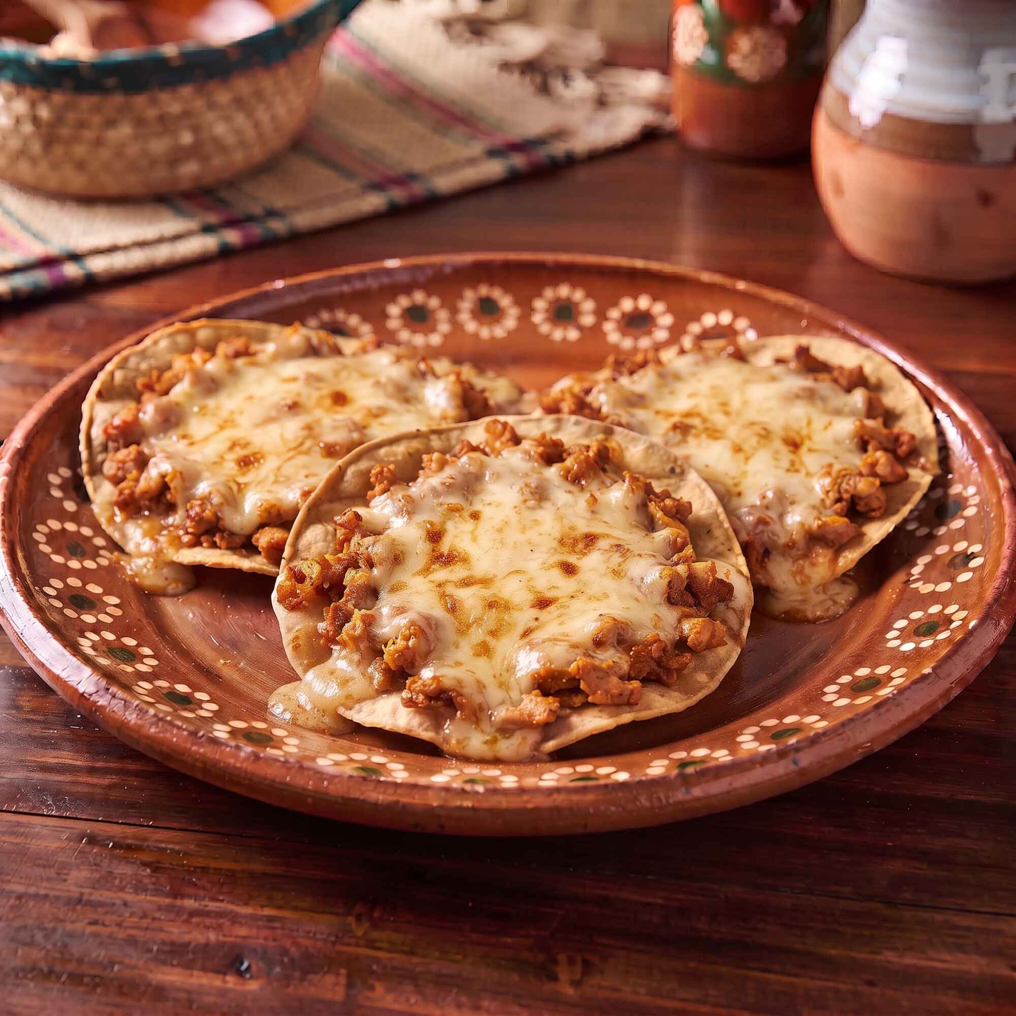 Tostadita de maiz con queso y Pastor