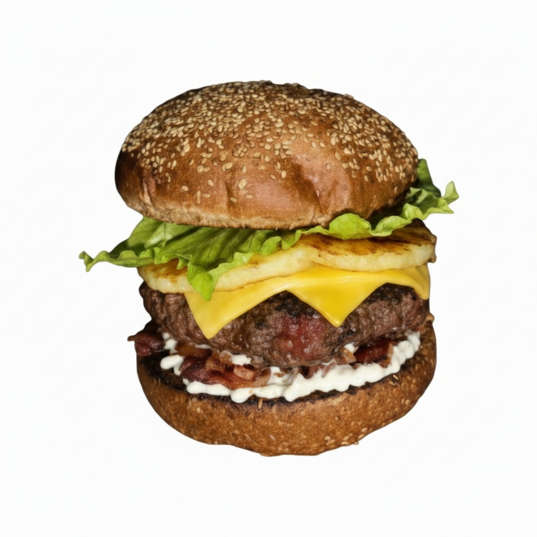 Pão Australiano, Carne 200g, Queijo Coalho, Bacon, Alface, Molho. Foto Ilustrativa. Hamburguer artesanal