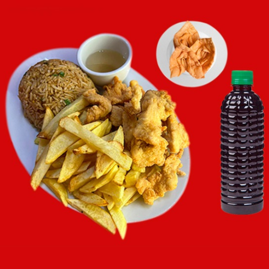 Chicharrón de Pollo +Chaufa +Wantan Frito+ Chicha