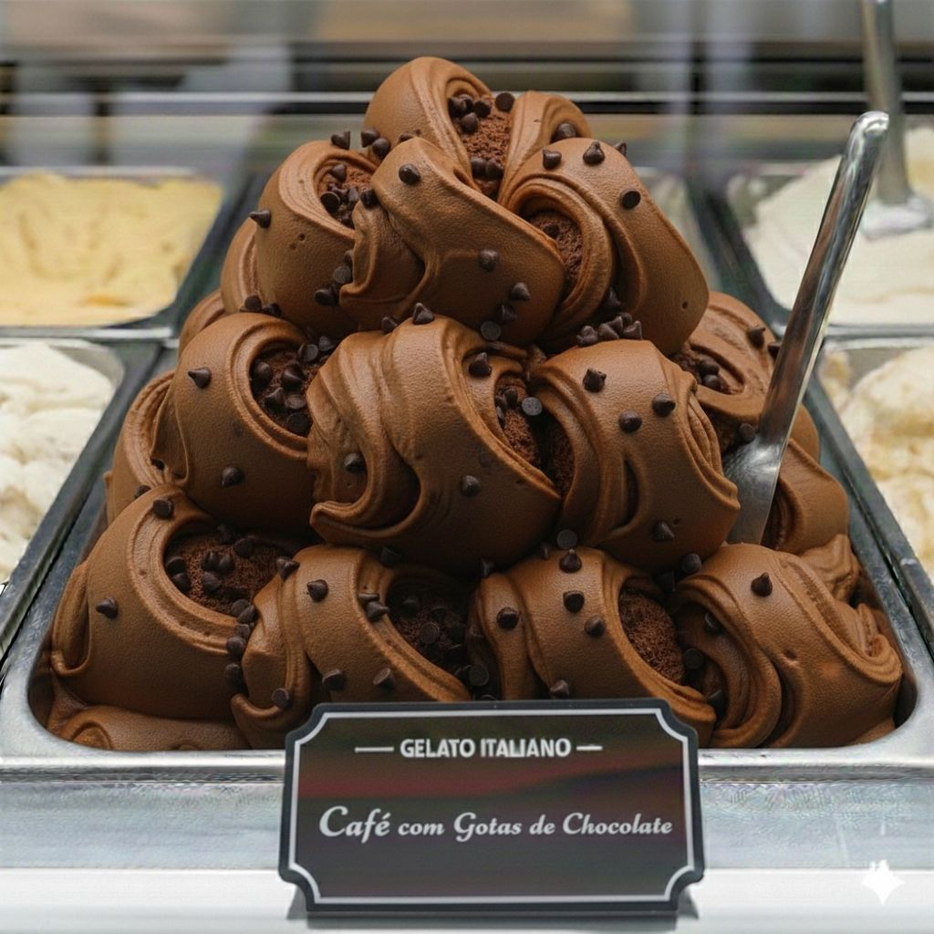 Gelato de café com gotas de chocolate, feito com creme de leite fresco! (imagem meramente ilustrativa)