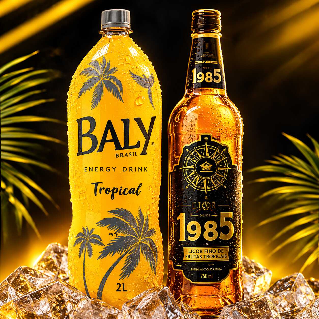 1 garrafa licor 1985 + 1 energético baly 2L tropical + 3 gelos de maracujá ou laranja