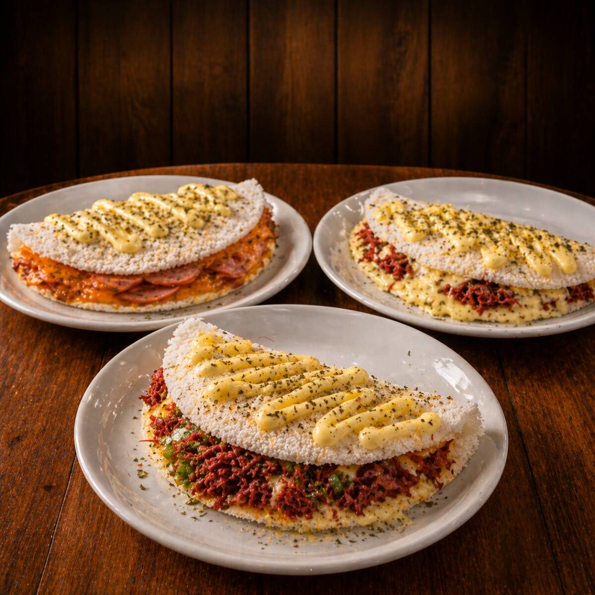 Combo Com 3 Tapiocas Gourmet 100% Artesanais, Feitas Na Hora Com Recheios Irresistíveis. Mais Sabor, Qualidade E Promoção Em Um Só Pedido! Tags: Gourmet; Promoção; Tapioca; Combo; Artesanal; Frango; Carne Seca; Costela; Brócolis; Queijo; Palmito; Cream Cheese.