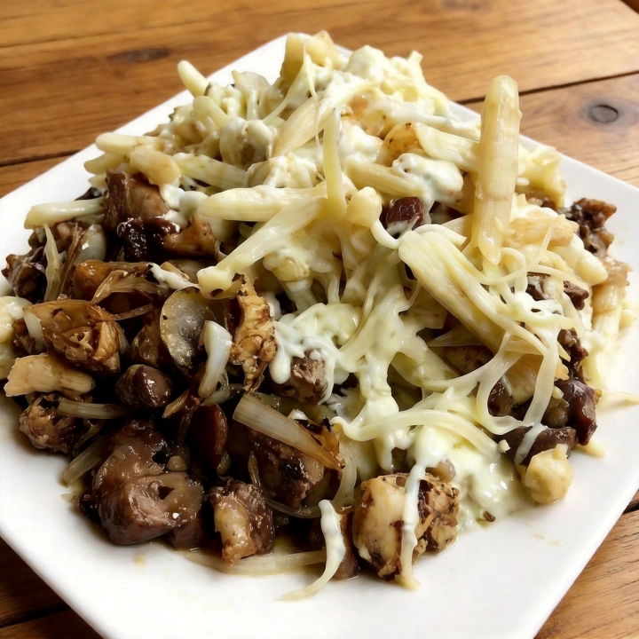 Você vai se apaixonar pelas nossas porções maravilhosas. O 'Filé com Fritas' é um deleite para o paladar, combina um suculento contra-filé, cuidadosamente preparado, com o sabor único da cebola. O toque especial fica por conta das batatas fritas, crocantes e douradas, cobertas com uma generosa camada de queijo mussarela derretido, conferindo à porção uma cremosidade irresistível. Aprecie essa delícia, conforme mostra a foto ilustrativa. Um prato que é sinônimo de satisfação!
