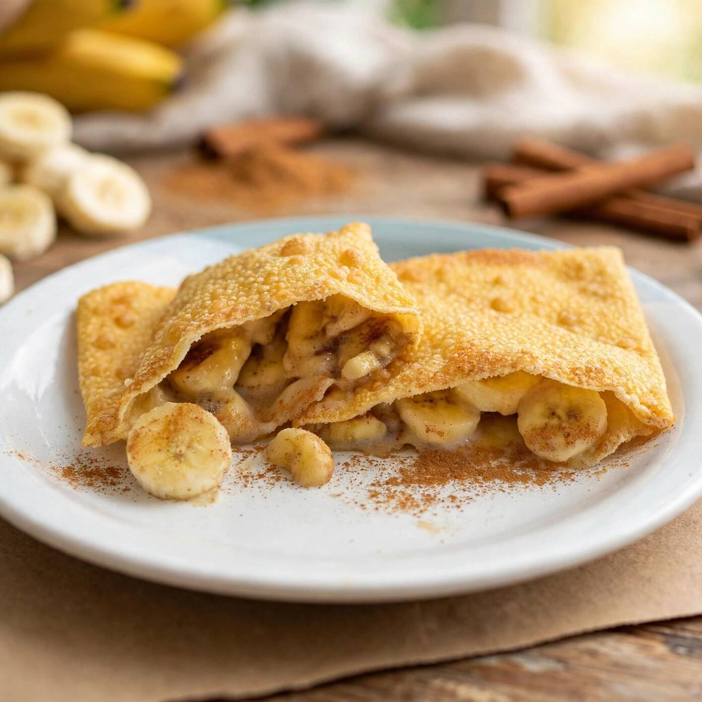 Delicioso pastel recheado de Banana, leite condensado e canela