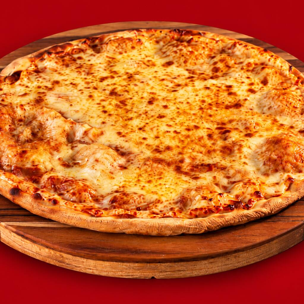 Pizza de mussarela, perfeita com muito queijo