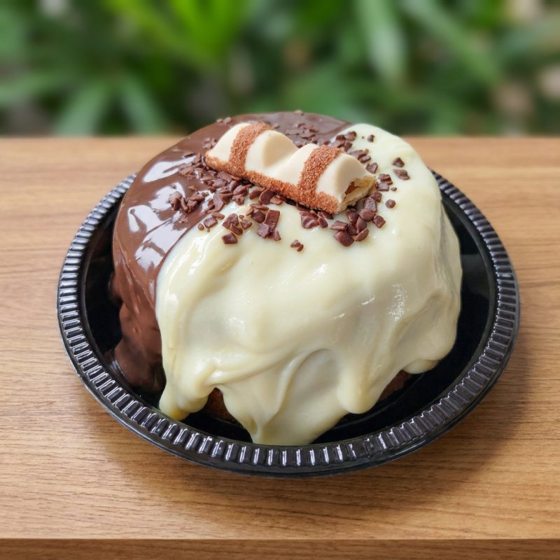 Massa de leite super fofinha, recheada com nutella e acompanhada de recheio cremoso de chocolate belga e recheio de três leites.