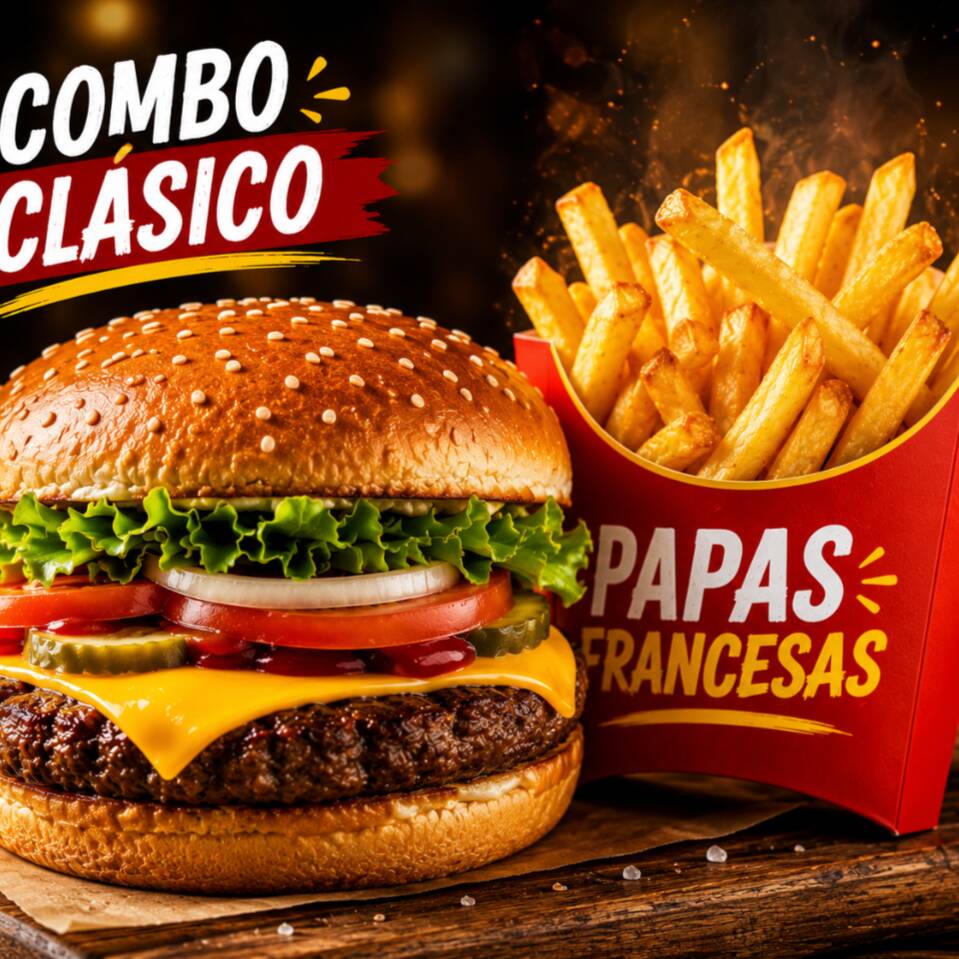Combo clasico 1 hamburguesa y 1 papas francesas
