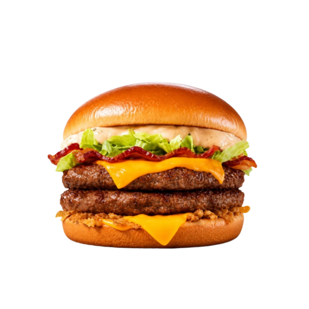 O novo sanduíche contém dois hambúrgueres de carne 100% bovina. O peso total da carne “in natura” (somando-se os dois hambúrgueres) aumentou em 51,7% / 77,6 g, passando de 150 g para 227,6 g, em comparação com o peso total de carne “in natura” (um hambúrg