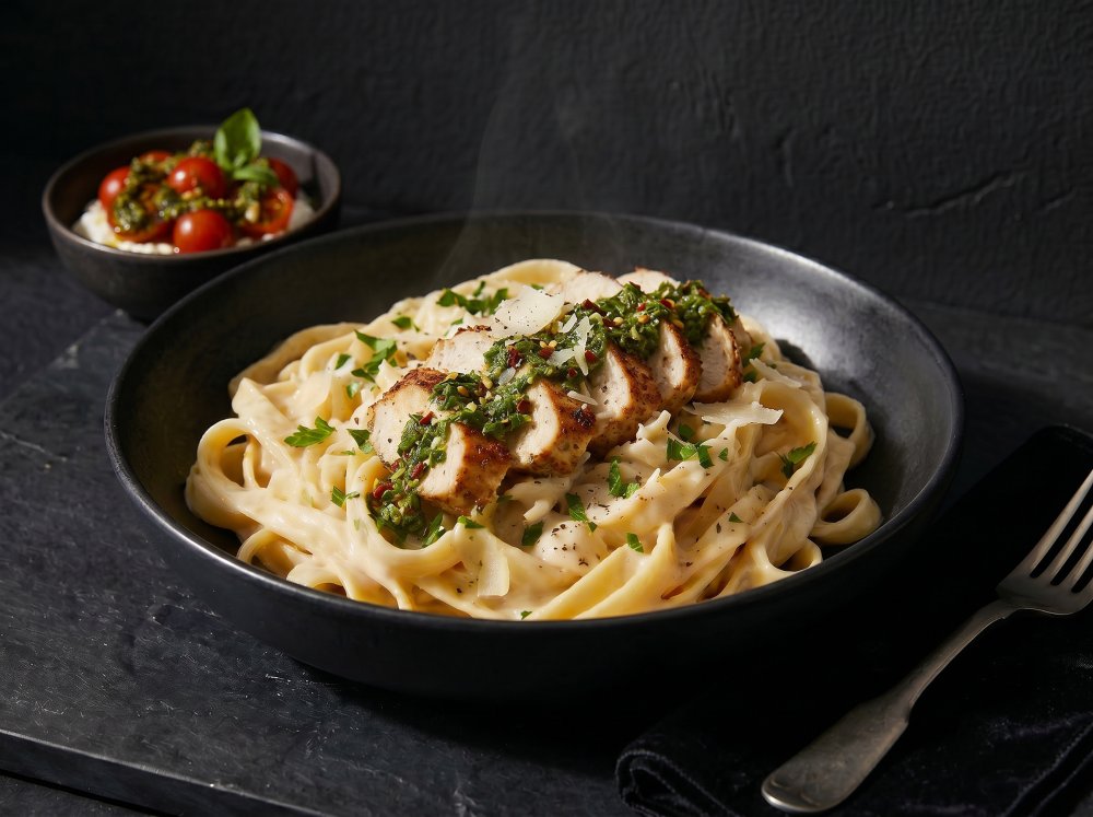 Pollo finas Hierbas +Pasta+Mini Caprese