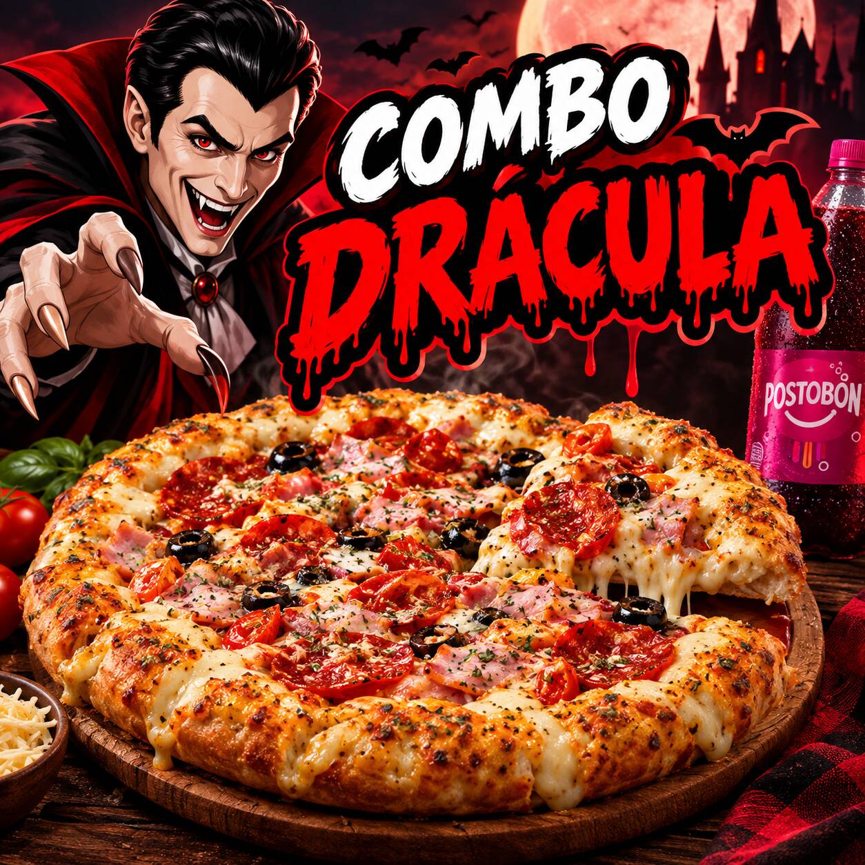 Combo Dracula Especial+ Borde Queso+ Bebida Litro