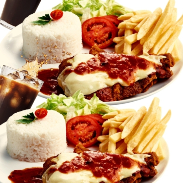 Duas deliciosas marmitas de parmegiana mais uma coca cola de 2 litros geladinha,