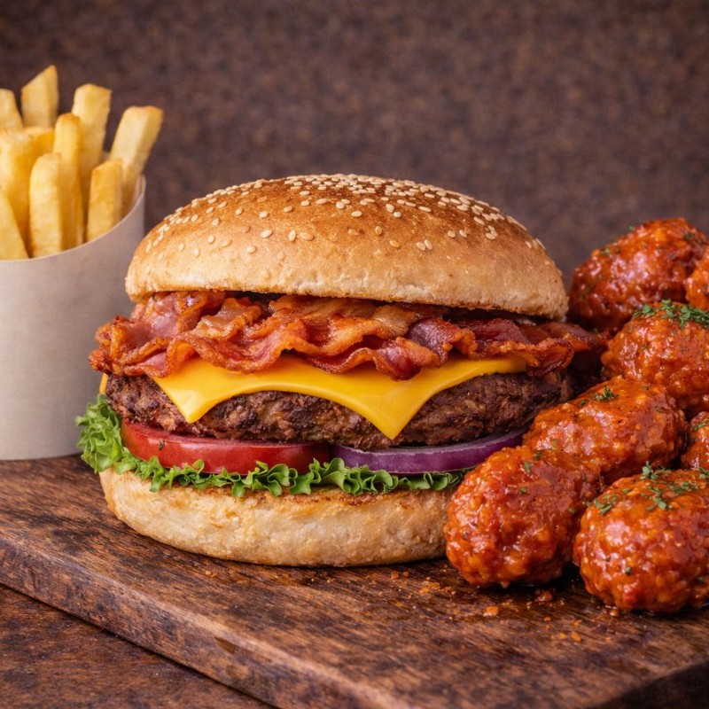 Hamburguesa de Tocino con Boneless