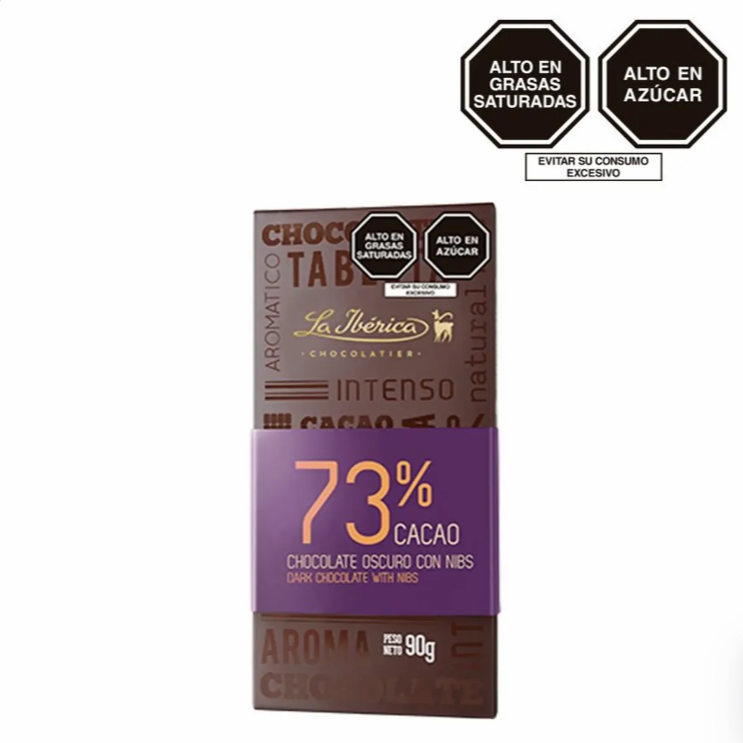 Tableta de Chocolate Oscuro 73% Cacao con Nibs
