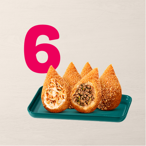 Escolha 6 unidades das nossas deliciosas Coxinhas Clássicas. Irresistível. Cuidado, recheio quente.