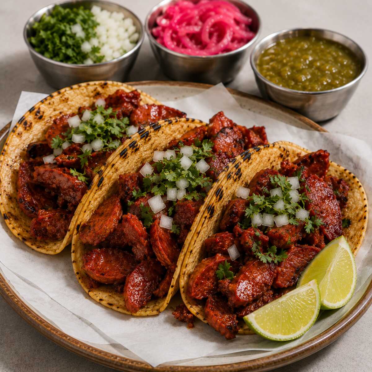Taco de chistorra con tortilla de maíz