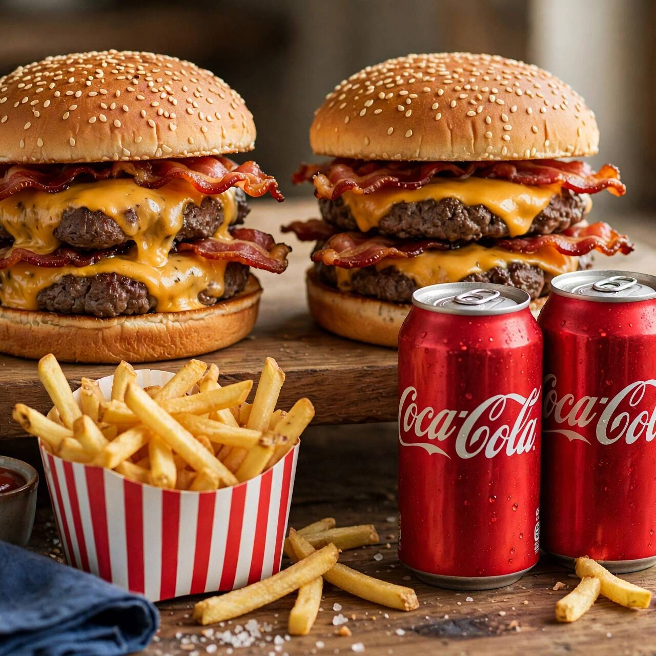 Combo Seleção 99, 1*Duplo Bacon supremo, 1*Duplo supremo, 1*Batata Frita, 2 coca-cola lata 350ml