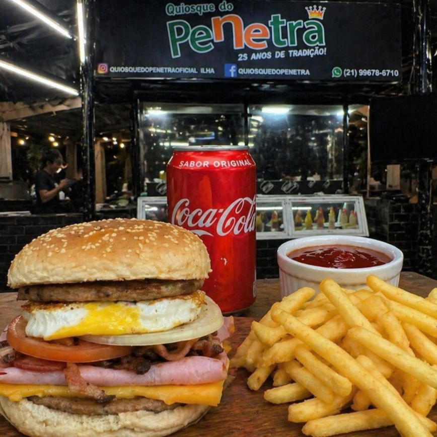 X - PENETRA - 2 CARNES, QUEIJO, PRESUNTO, OVO E BACON + BATATA MINI + REFRI LATA