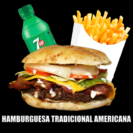 Hamburguesa Americana+papas+refresco