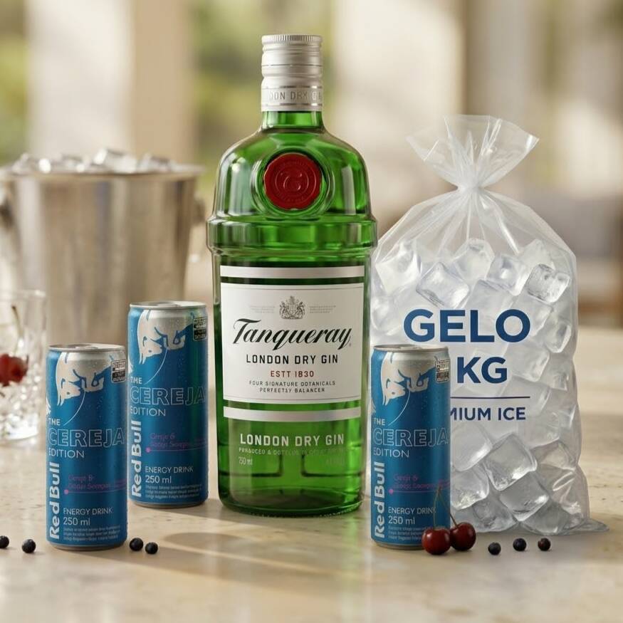 Garrada de gin 750ml
1 SACO DE GELO 5 KG
4 RED BULL DA SUA ESCLHA