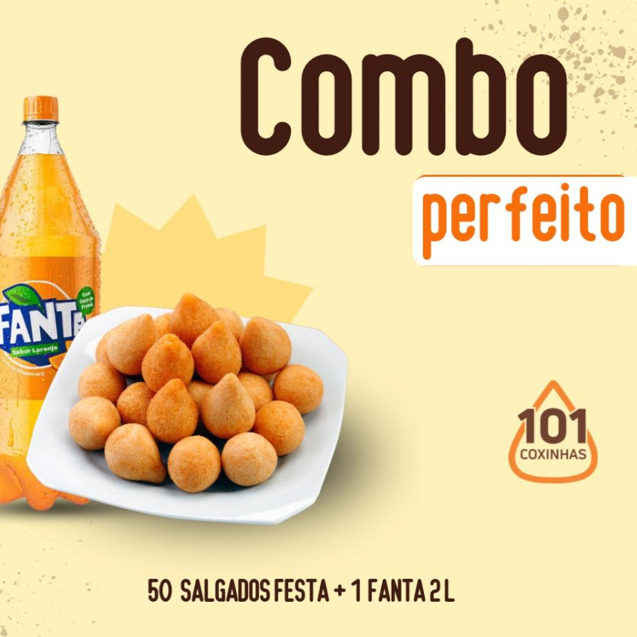 Este Combo Contém: -50 Salgados do Tamanho Festa. -1 Fanta ou Sprite 2 l