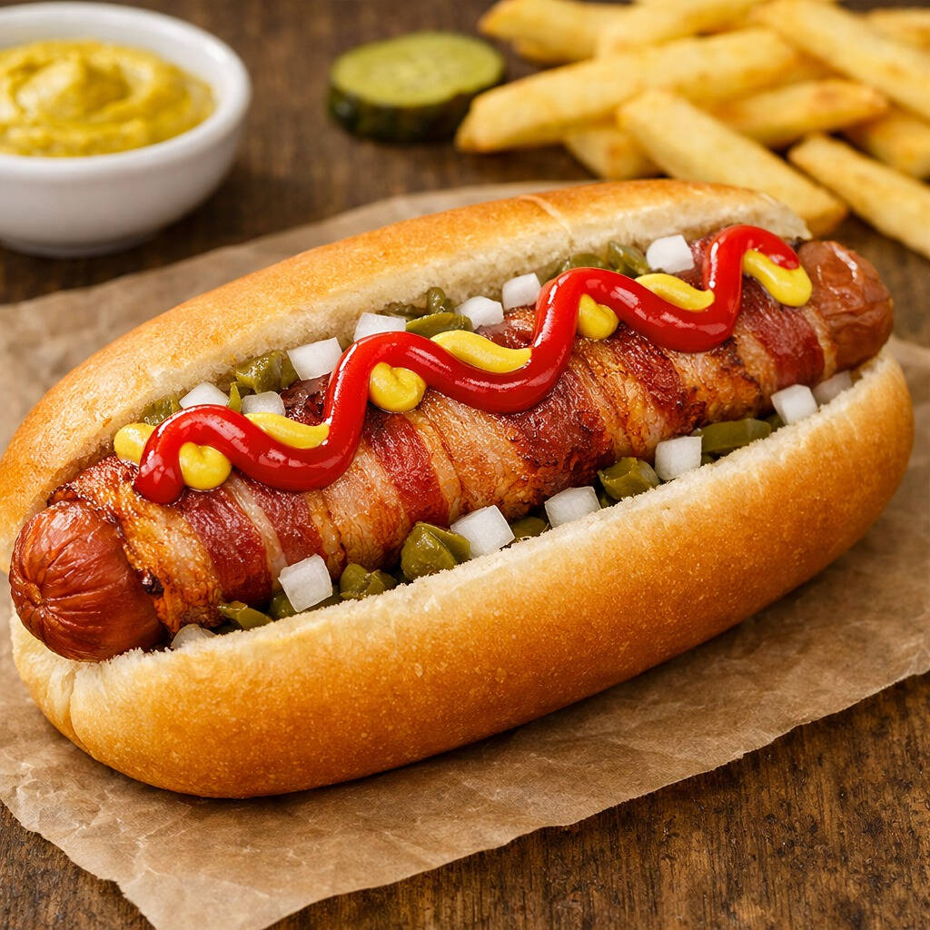 Hot Dog Con Tocino + Papas