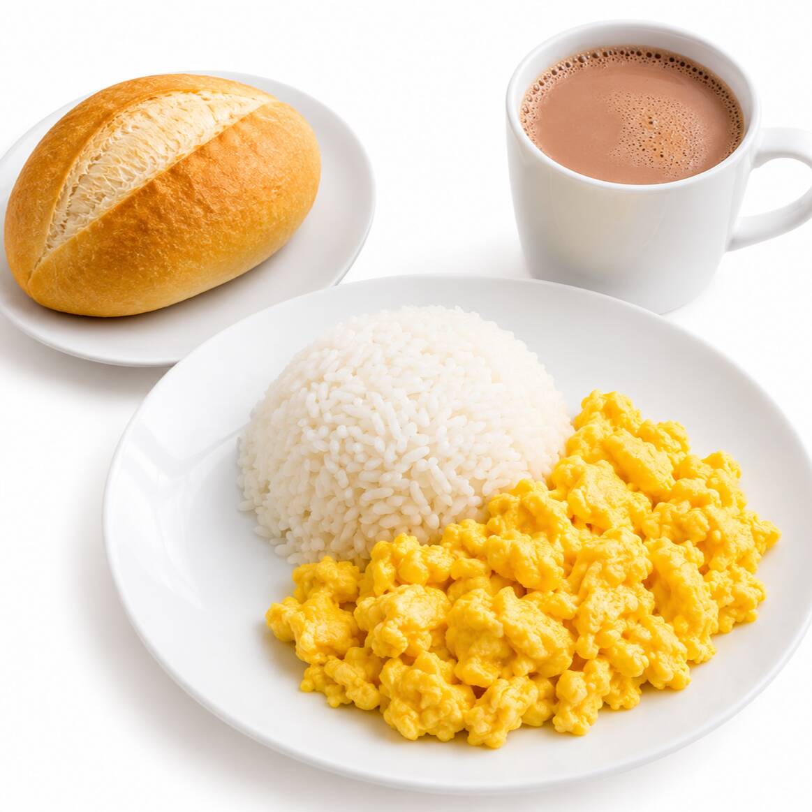 Huevos al Gusto + Arroz + Bebida y Pan