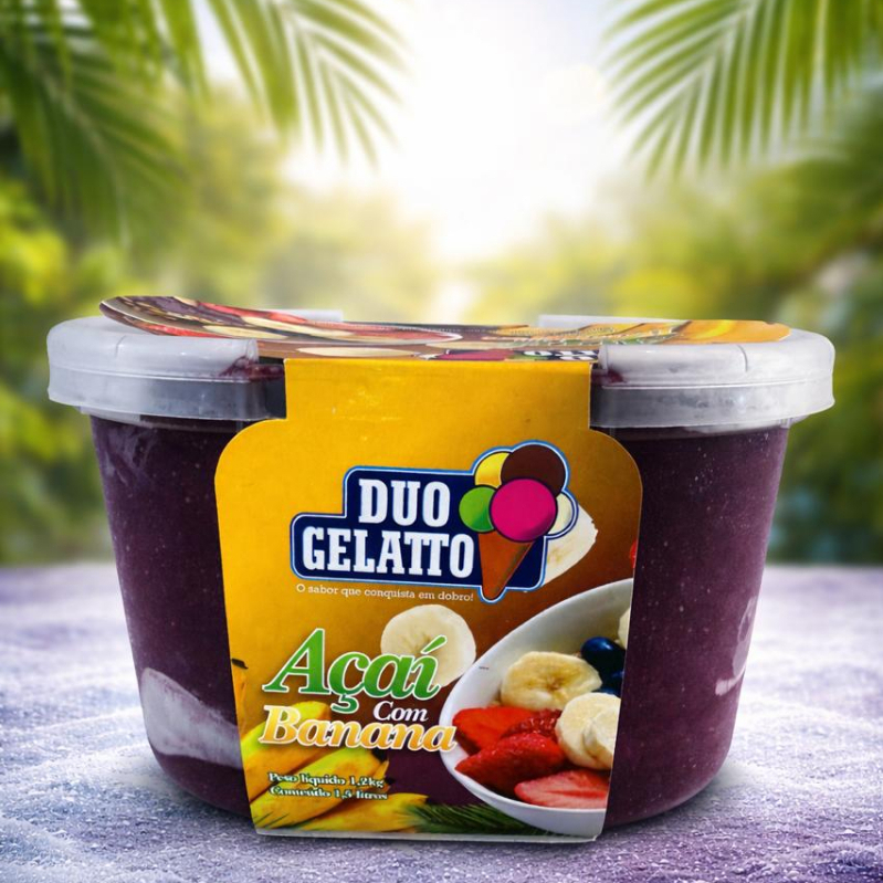 Açaí Premium batido com banana. Pote de 1,5lt