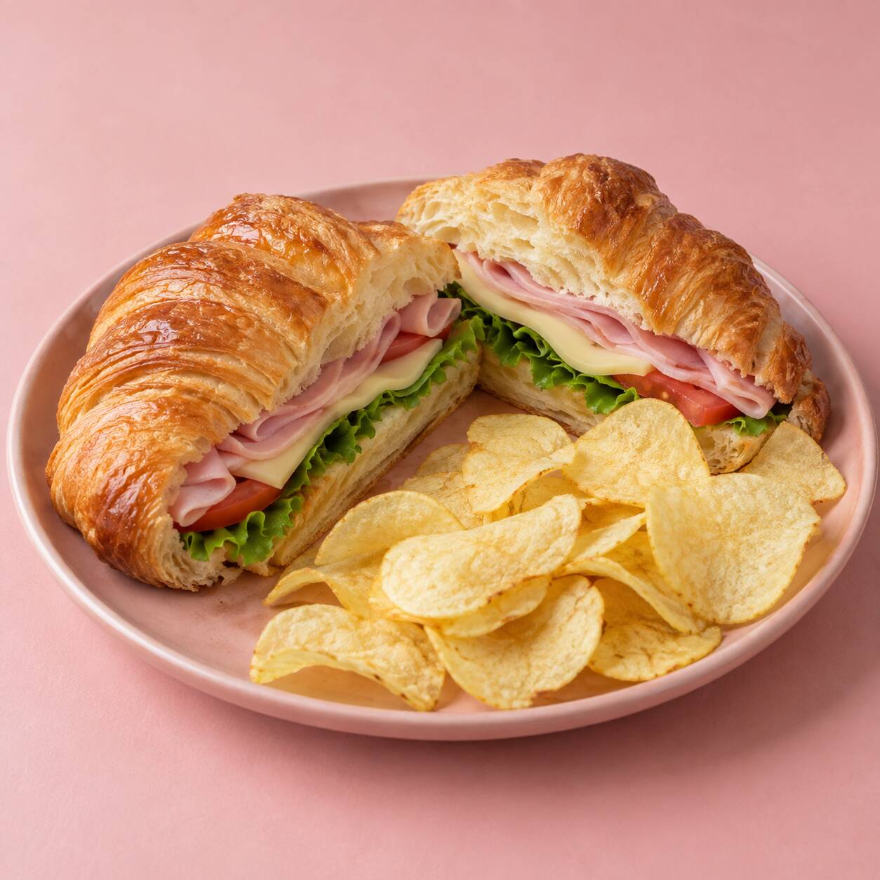 Cuernito de Jamón y Queso con Papitas