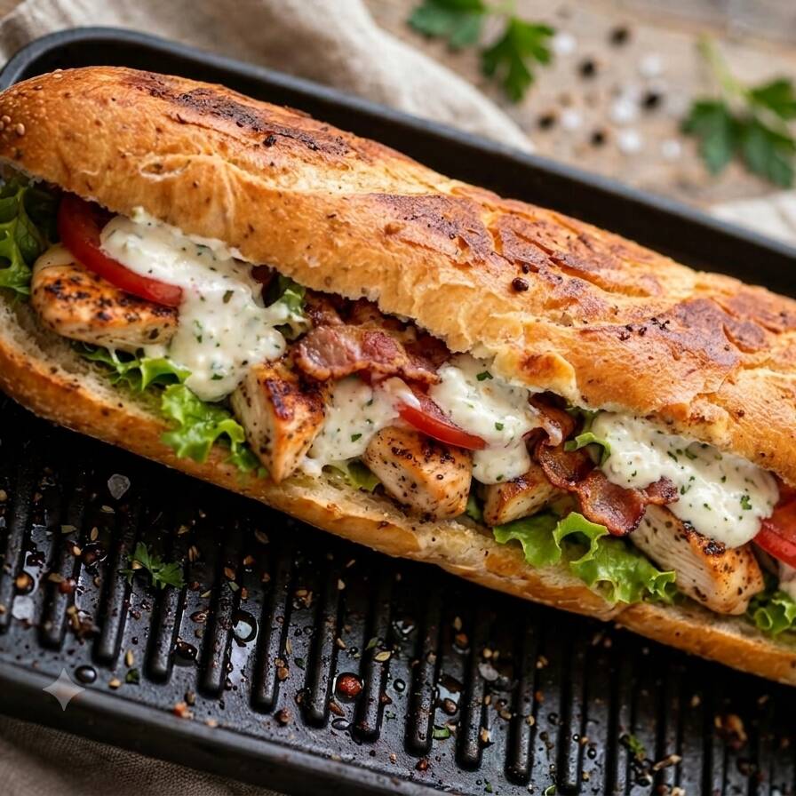 Baguette de Pechuga con Tocino y Pesto
