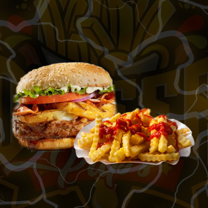 Hamburguesa Hawaiana con Papas