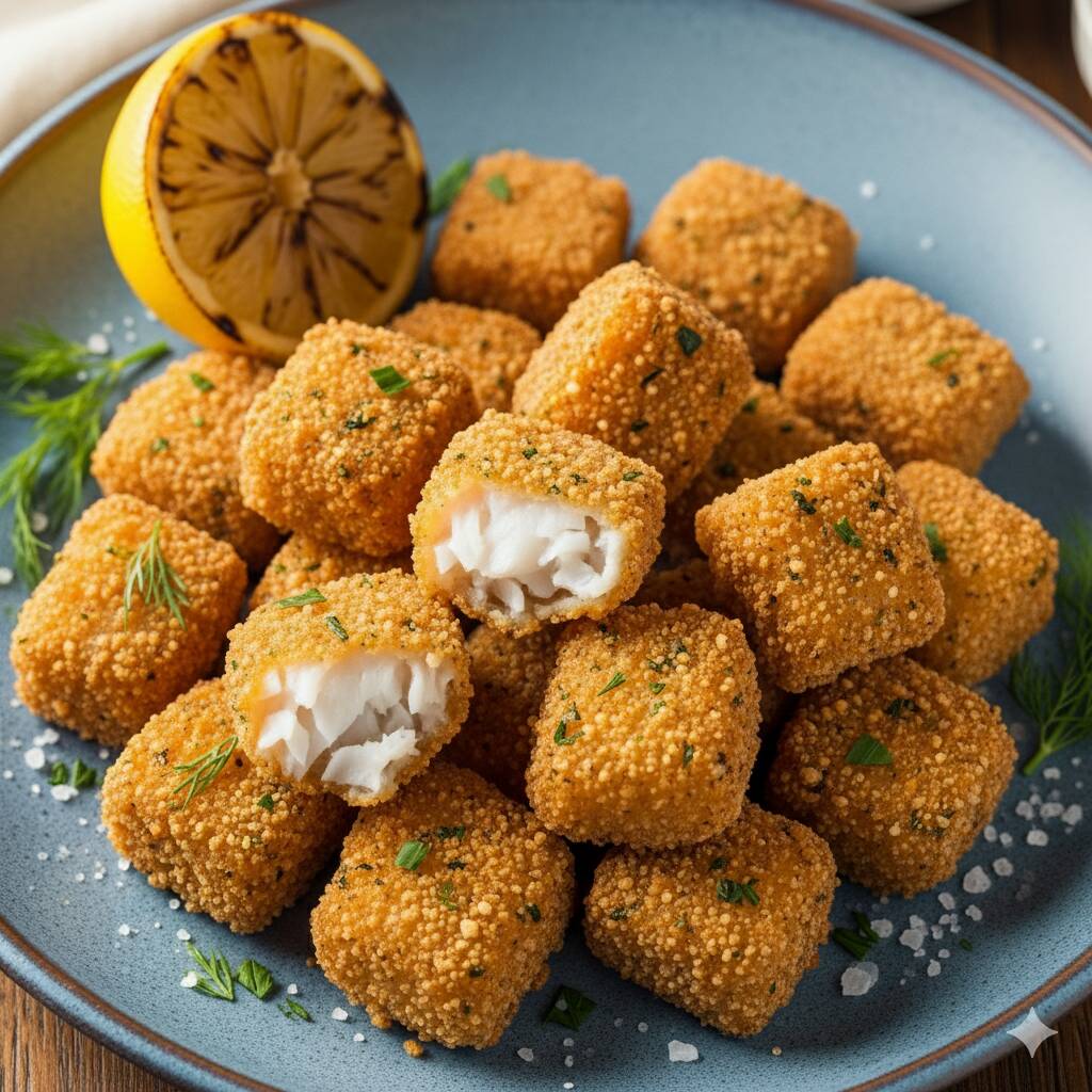 400g de isca de tilápia dourada e crocante. (Imagem meramente ilustrativa)