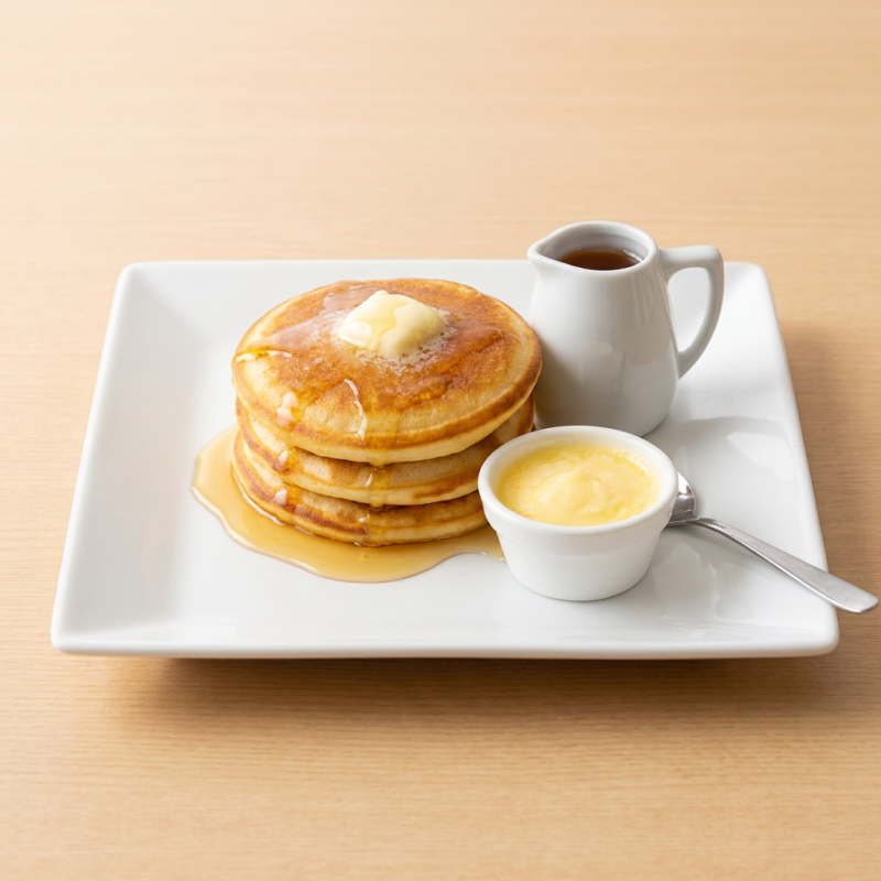 O autêntico sabor das manhãs americanas! Uma pilha com 3 panquecas super fofinhas, leves e assadas na hora. Para garantir a textura perfeita no delivery, enviamos a manteiga e a nossa porção de mel em potinhos separados. É só montar, derramar e aproveitar.
