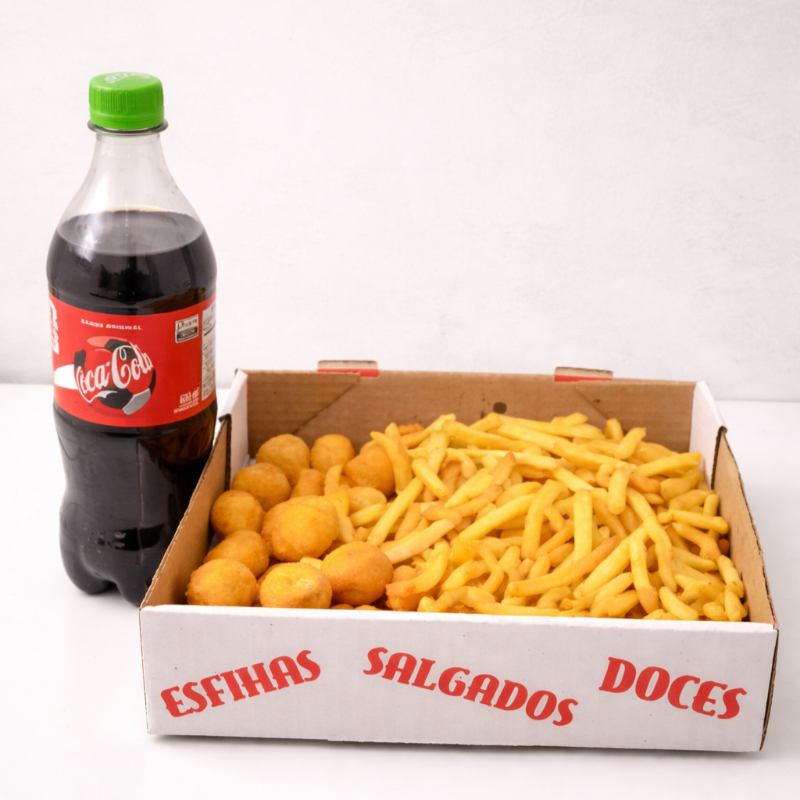 40 mini salgados sortidos + 500g de batata +coca 600ml gelada