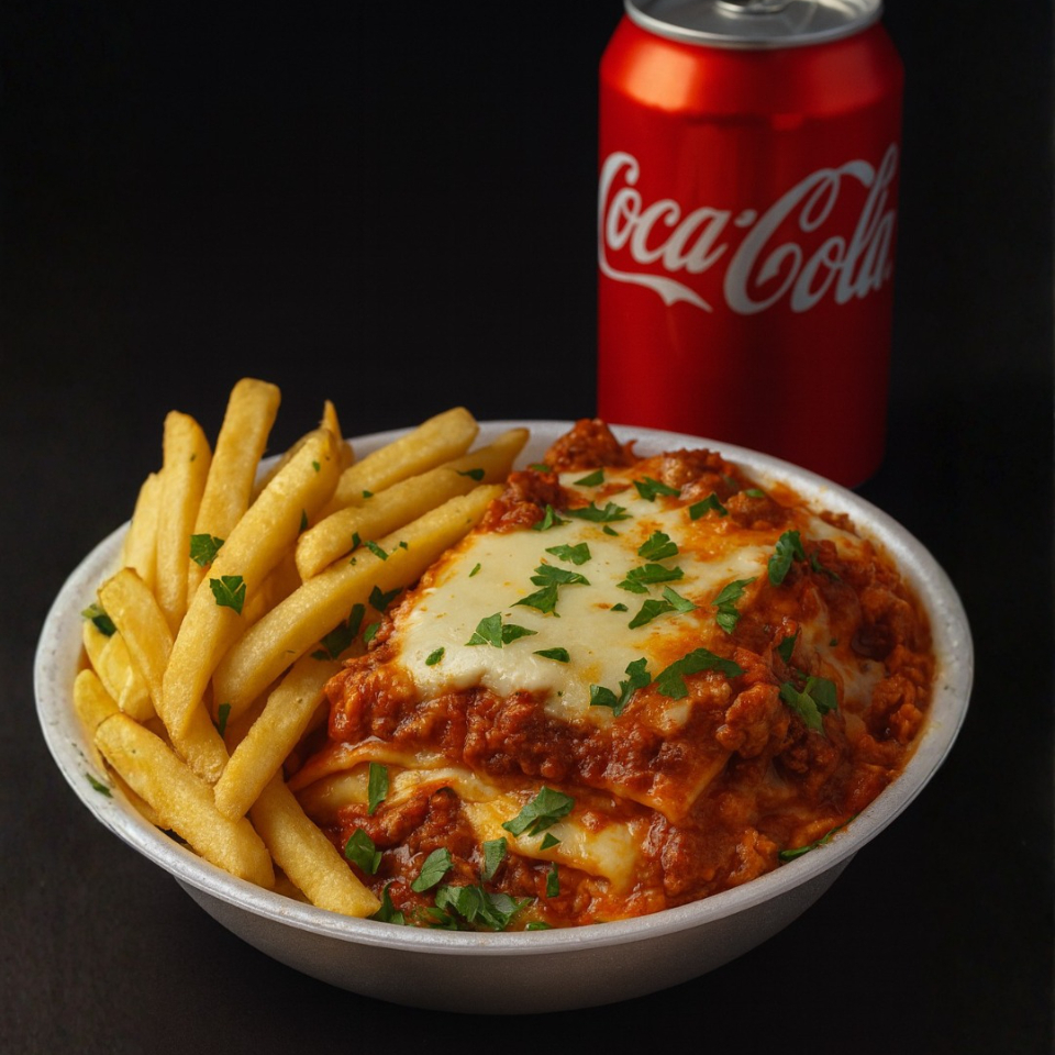 Promoção especial: Marmitex Pequena de Parmegiana de frango c/ fritas + Coca lata por um Preçinho que cabe no seu bolso! Sabor e economia no mesmo combo!