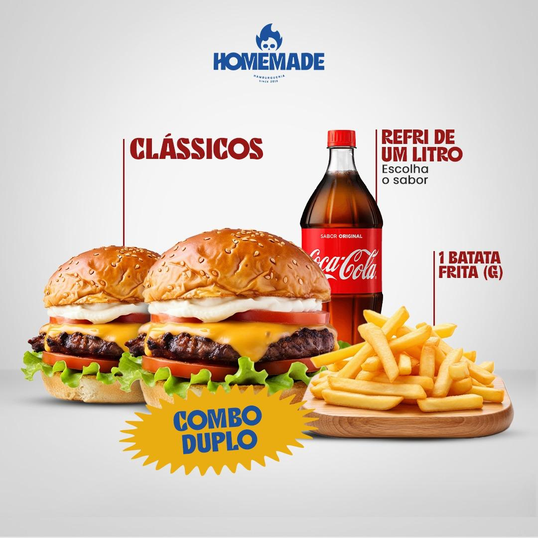 2 Clássicos+porção de batata G+1 refri de 1 litro.