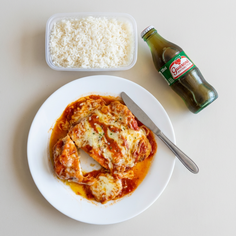 Maravilhoso parmegiana de frango com arroz branco gratis refri 200 ml