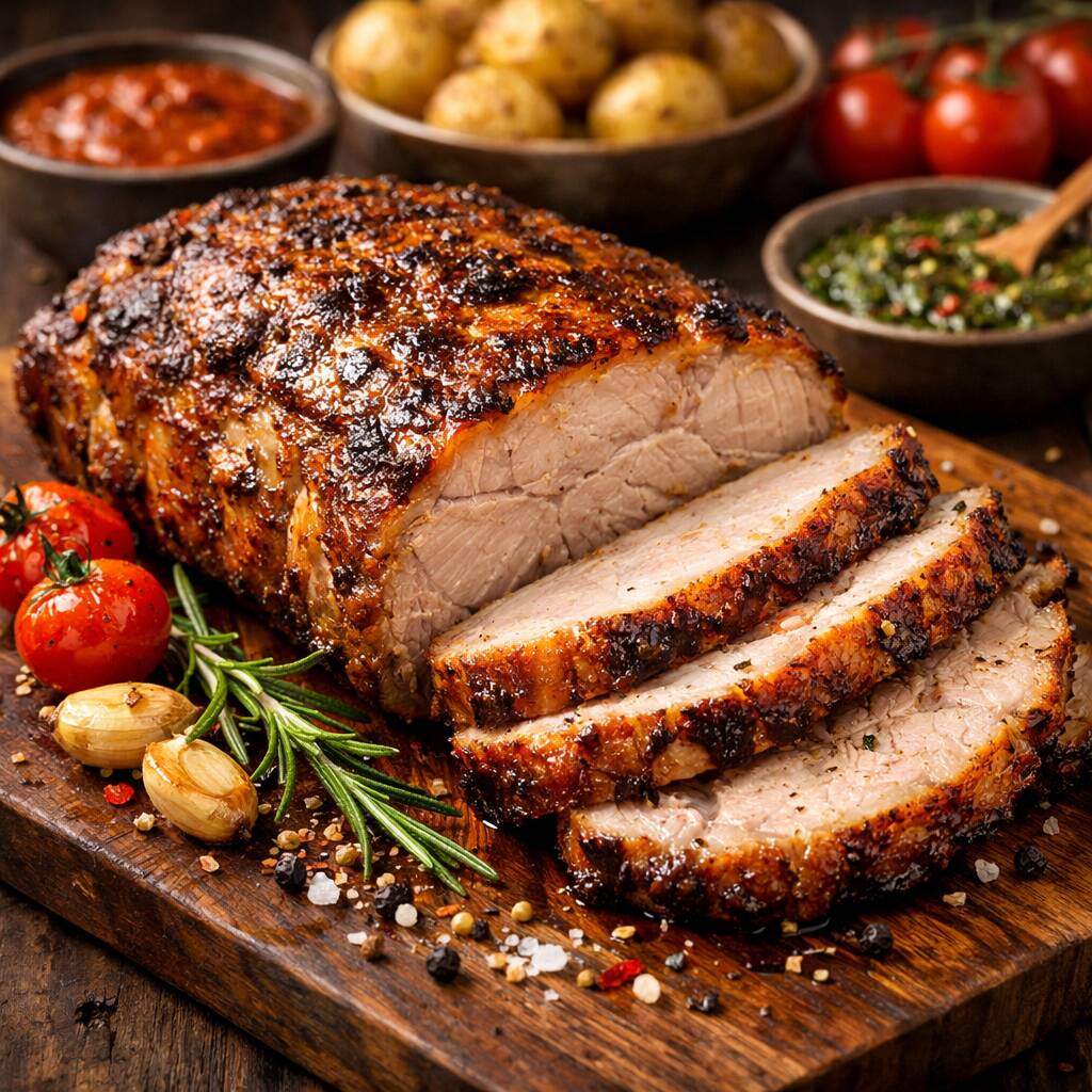 Copa Lombo Assada! Uma peça generosa e suculenta, preparada com temperos especiais e assada lentamente para garantir maciez, aroma irresistível e sabor marcante. Dourada por fora e extremamente macia por dentro, cada pedaço proporciona uma experiência única para quem aprecia uma carne bem preparada e cheia de sabor. Uma verdadeira delícia para compartilhar e transformar qualquer refeição em um momento especial. aproximadamente 750g