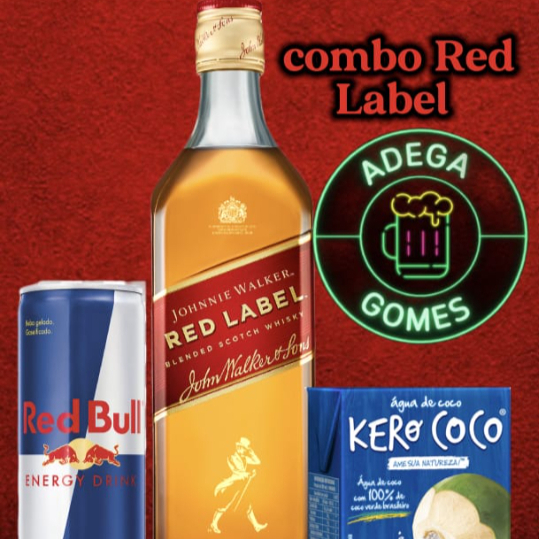 acompanha:1 garrafa red label,4 Red Bulls,4Gelos Kero Coco,3 Copos 700ML