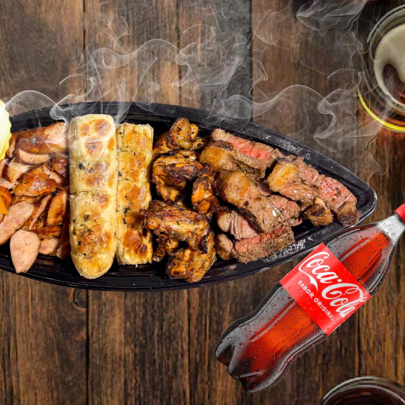 Combo Premium Supreme + Coca-Cola ️1l A combinação perfeita para duas pessoas que amam um churrasco de verdade! Curta um banquete completo com cortes selecionados grelhados e 1l Coca-Cola geladinha pra fechar com chave de ouro. Inclui: •300g Fraldinha suculenta •300g Frango bem temperado •300g Linguiça •2 Pão de alho crocante • 100g Farofa especial • 1 Coca Cola 1l Ideal para um janta