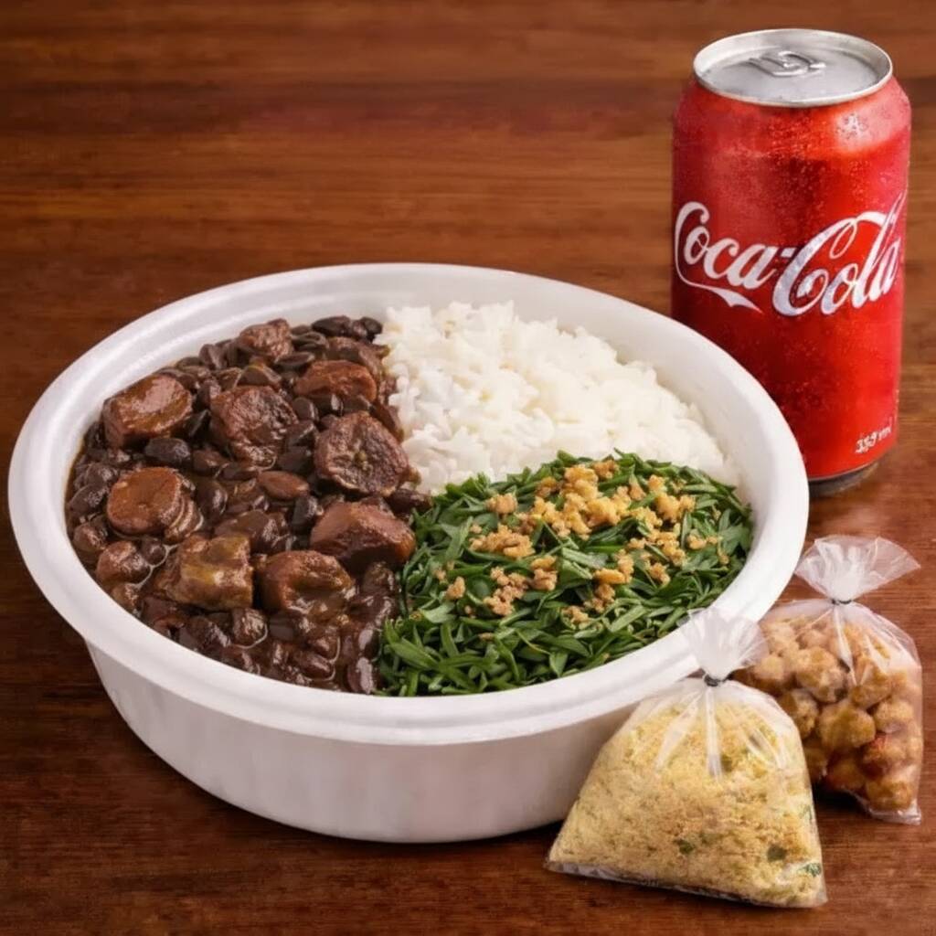 Marmita feijoada magra individual com Arroz, feijoada, farofa, couve à mineira ou vinagrete). Marmita indicada para 01 pessoa. Acompanha refrigerante 350ml.
Dependendo da disponibilidade enviaremos de cortesia um saquinho de torresmo!!!