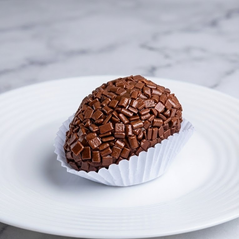 Morango fresco, envolvido em brigadeiro cremoso e finalizado com granulé de chocolate ao leite.