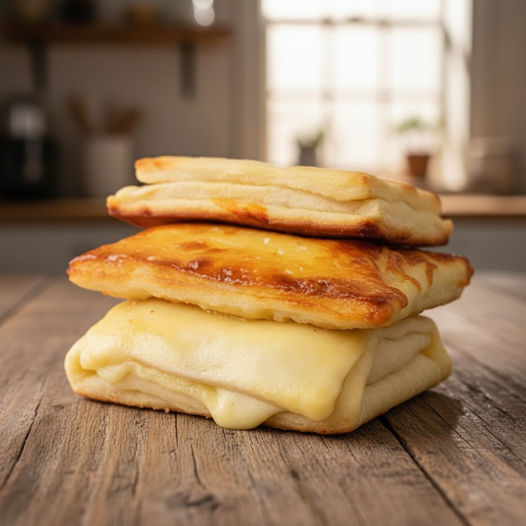 Massa com mais manteiga e com recheio de queijo mussarela e catupiry