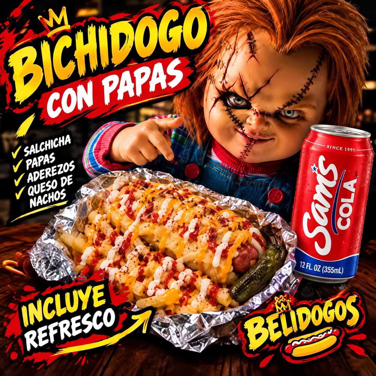 COMBO ·2 BICHIDOGO, PAPAS Y SODA