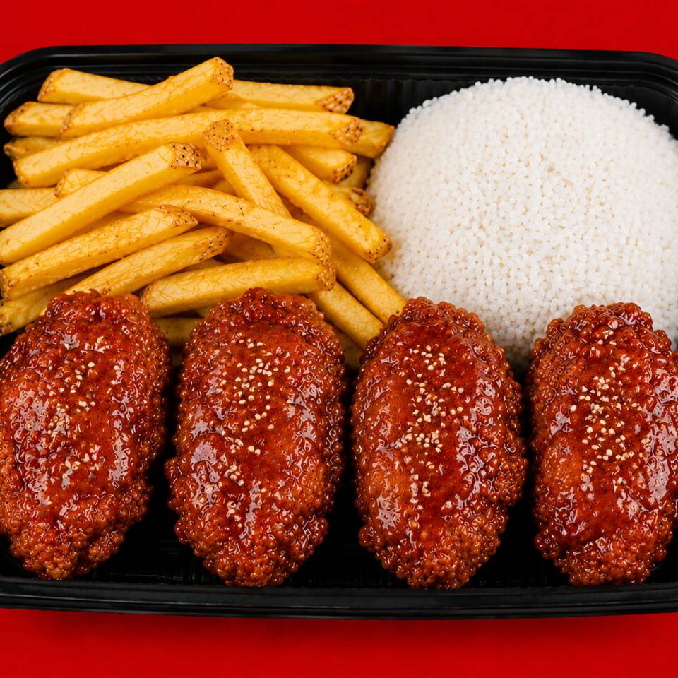 Alitas Bbq + Papas + Arroz + Crema
