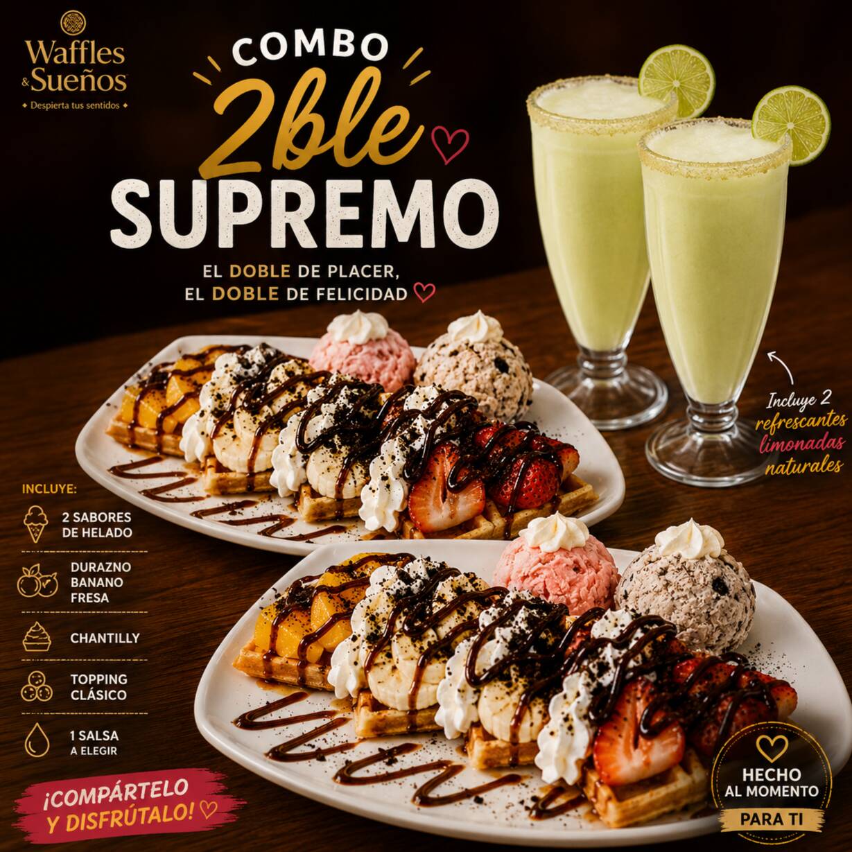 2 Waffle Supremo + 2 Limonada Natural