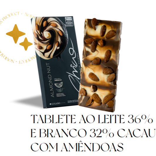 Tablete de chocolate ao leite e chocolate branco com amêndoas 90g