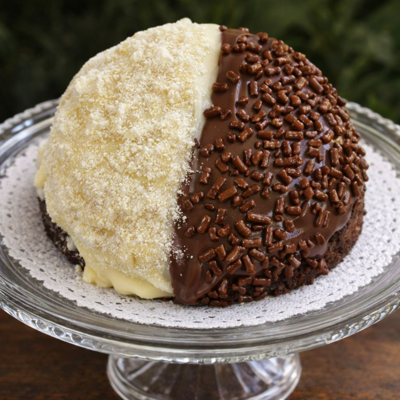 Mini bolo vulcão Metade Ninho, metade brigadeiro. Com um massa super fofinha molhadinha de baunilha 100% apaixonante. Ideal pra quem não quer escolher só um amor!(320~350g)