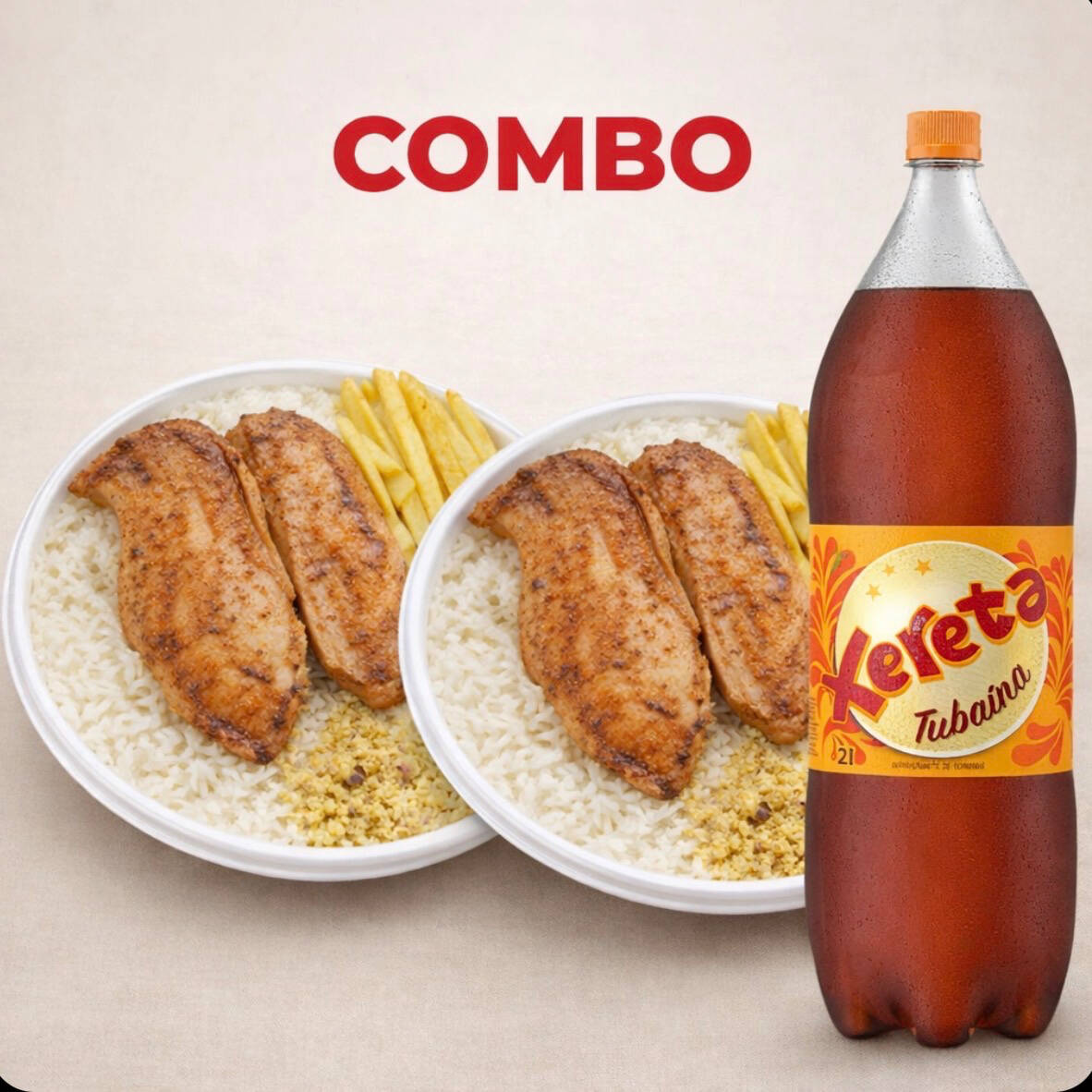 Acompanha Arroz Feijão Fritas e Farofa 400g aprox